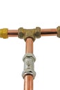 Copper pipework Ã¢â¬â Copper pipe and compression fittings isolated on a white background Royalty Free Stock Photo